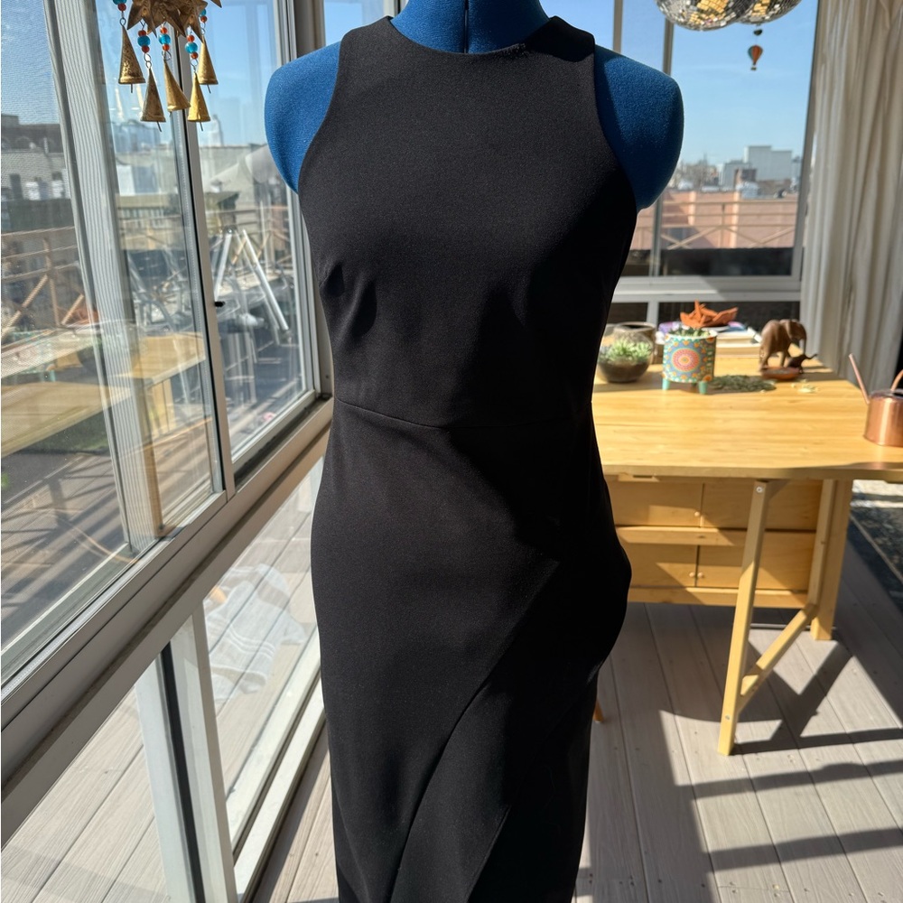 Betsey Johnson Black Asymmetrical Halter Sheath Dress